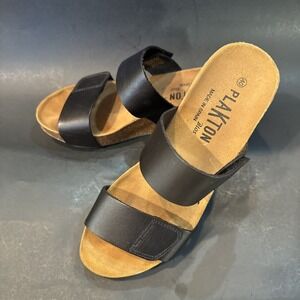 Plakton 2 Strap Leather Sandals Black Slip On Slides Size EU 40 US 9.5 Spain EUC
